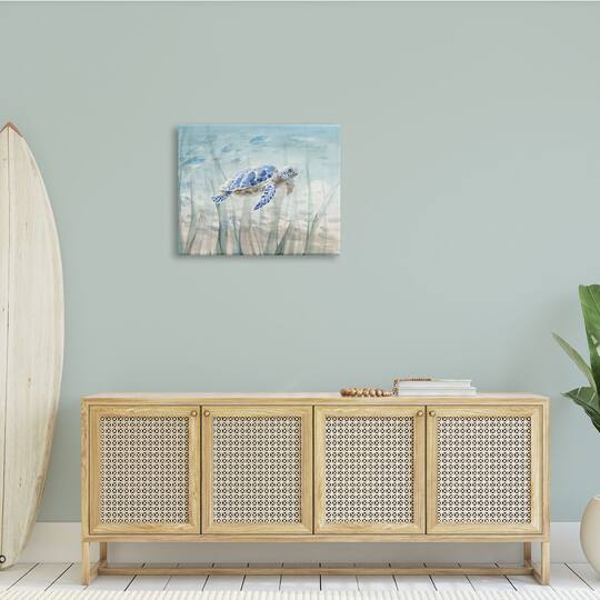 Stupell Industries Baby Sea Turtle Blue Speckled Aquatic Animal Ocean Canvas Wall Art